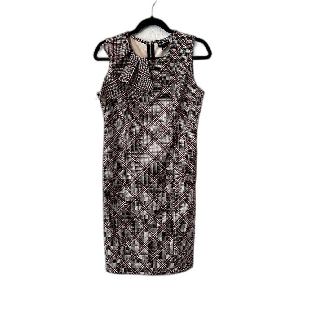 liz claiborne career dress professional modest jackie o red black tartan Small
